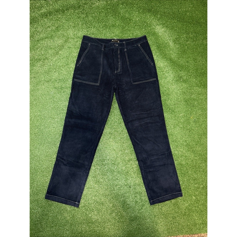 ASOS DESIGN Straight Leg Cord Pants With Contrast‎ Stitch Navy Men's Size 34x32